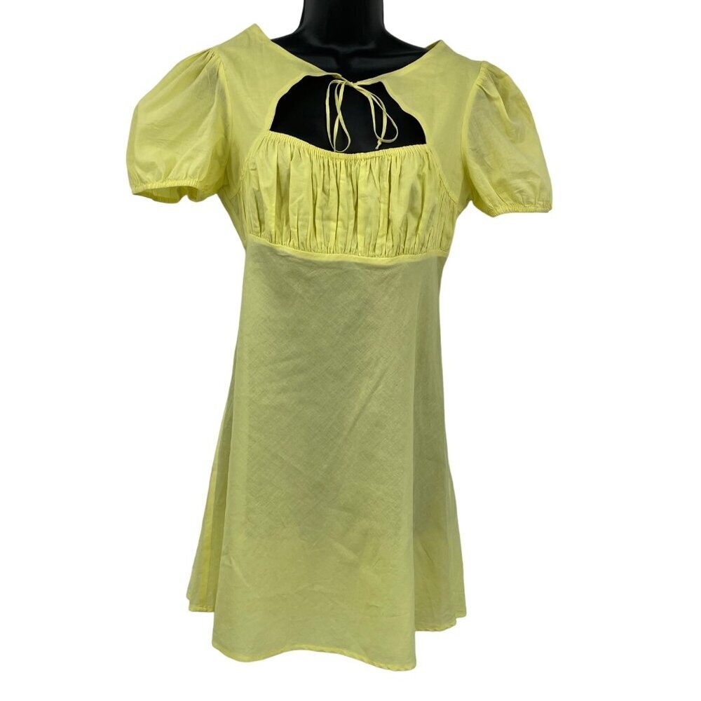 Urban Outfitters Dress Women's M Yellow Winnie Cut‎ Out Mini Puff Sleeve